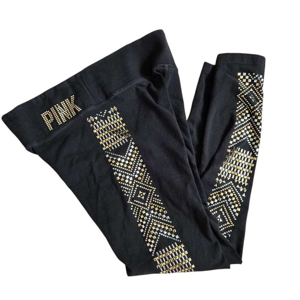 Pink Victoria's Secret Y2K Bling Studded Leggings Spellout Black Women Small